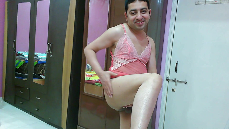 Cute & Nude Crossdresser: Sexy sissy crossdresser femboy Sweet Lollipop in a peach pink...