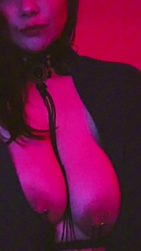 Sexy Pierced MILF Chained to Her Collar by Her Nipples