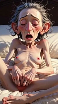 Extremely Skinny Old Woman Masturbates Her Tight Pussy with Her Fingers