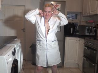 Horny vixen: BBW stripping in white overalls and ankle boots