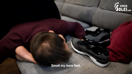Czech Soles - foot fetish content: Dominated to Smell Megan's Sneakers, Socks and Feet After Gym