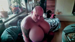 Sissy Massages Her Huge and Satisfies Herself - Cup Z Xxl Boobs in Pink Top - Crossdresser Jerks off Long and Squirts thumbnail