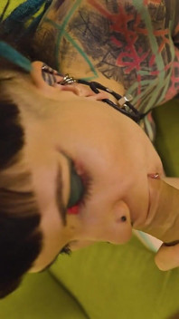 Tattooed Alt Teen Deepthroats & Gets Face Fucked POV by Her Punk BF - Sloppy BJ to Facial Cumshot