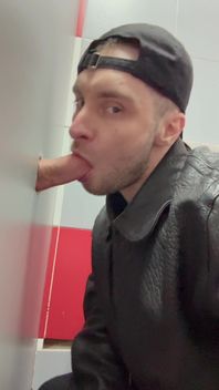 Scally Chav Boy in Leather Jacket Try Glory Hole in the First Time