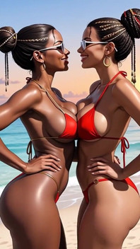 Afrikanisches mädchen küsst am strand, Ai Animation
