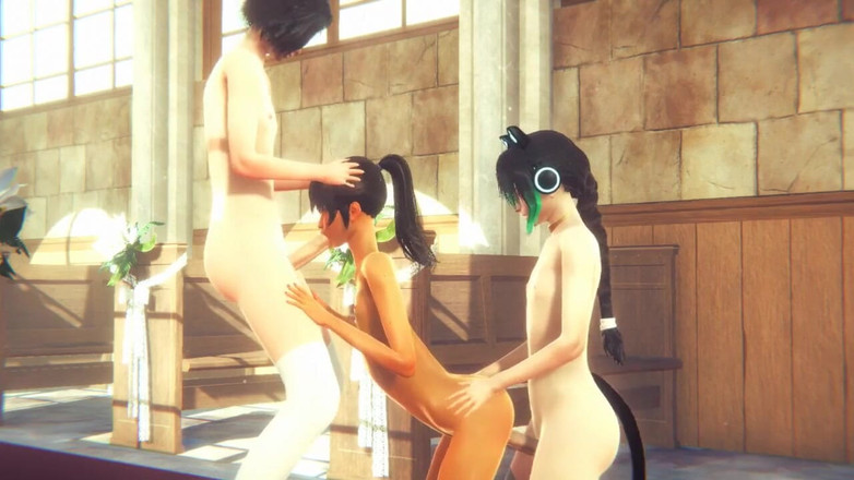 Yaoitube: Yaoi femboy - seks threesome bareng dua cowok femboy di gereja