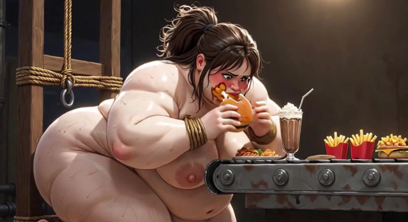 YOUR BEST FANTASY: ロープで縛られた太ったフィーディーの膝の上で暴食セッション