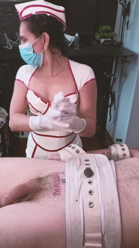 Latex Nurse Dominafire Sounds & Milks Bound Slave in Segufix