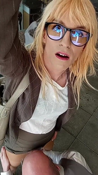 Tranny Business Bitch with Vibro Light Plug in Her Ass! Facials by Two Cocks!