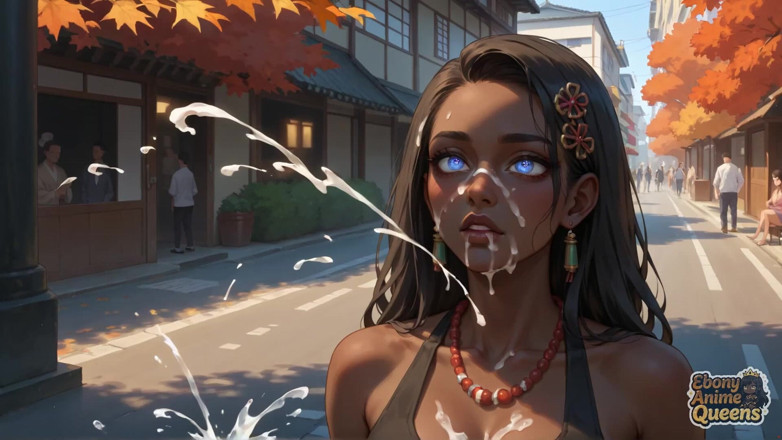 Ebony Anime Queens: Temná bohyně dodává odvážně flamy orální výstřik, nádherně se podřídila...