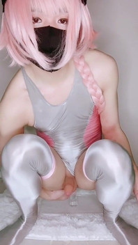 Astolfo Femboy Rides Dildo and Cums in Shiny Swimsuit