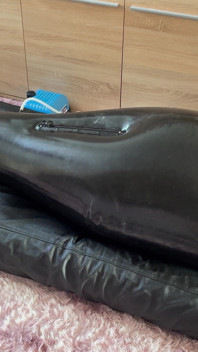 Wife Punishes Her Slave in Full-body-inflate Latex Bag - Estim - Restricted Breathing - Bagged