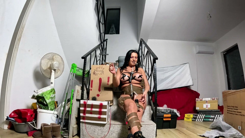 MilfyCalla: Leather MILF Staircase Fantasy. Smoking, Full Body Prop Tease and...