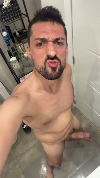 Hot Stepdaddy Jerks off and Nuts in Bathroom