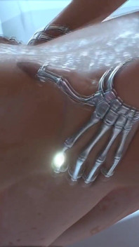 3d sexy sci-fi ragazza android gioca con una donna calda nella stazione spaziale