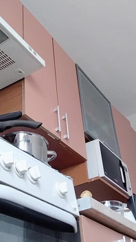 Sexy Naked Wife Preparing Food in the Kitchen. Hairy Brunette, Big Ass, Big Tits.