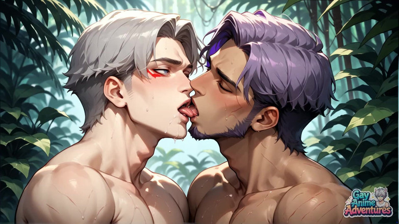 Gay Anime Adventures: Jungle Fellows Flex Their Muscles as Their Butts Juggle in...