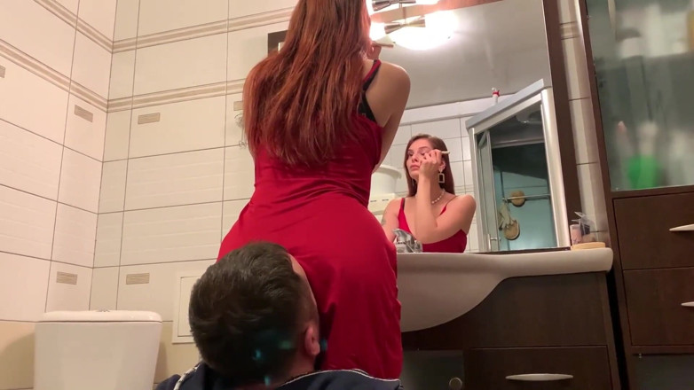 Petite Princesses Femdom: Mistress Sofi in red dress use chair slave - ignore facesitting...