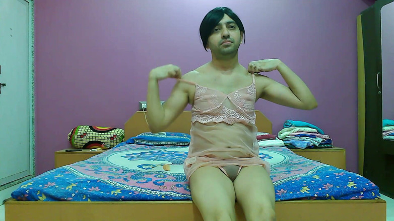 Cute & Nude Crossdresser: Sweet sissy crossdresser femboy Sweet Lollipop in a pink babydoll...