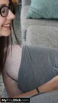 Skinny Brunette Not Happy with the Small Dick She Finds Under His Pants