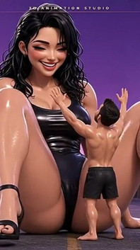 Giantess ทาน้ํามันในรองเท้าส้นสูงทาวเวอร์เหนือชายตัวเล็ก - แต่เพียงผู้เดียวยักษ์ล้มลงมาหาคุณ
