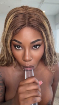 Ebony Goddess Sucking on Glass Dildo Xeinna Rose