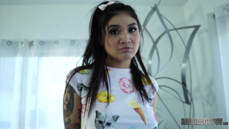 BadStepFamilyPov: Tattooed Brenna Sparks gets sprayed on her belly from stepdaddy