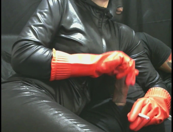 Peternorthlegend: Smoking wife in red rubber gloves milking me 1