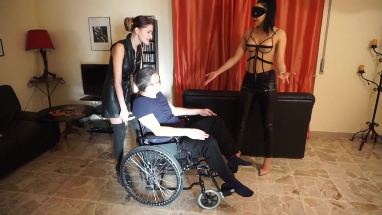 Lady Mesmeratrix Official: Slave in a wheelchair gets his ballbusting punishment
