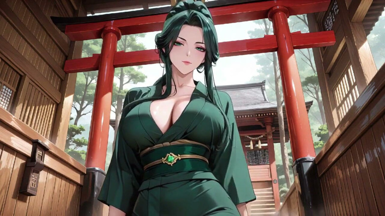 Tay Swift X: Deep Green Kimono! Private Shrine Stroll, High Slit Accidents!