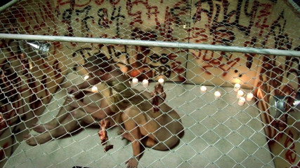 Sex All Together: Blonde fucked in a cage with many cocks to enjoy