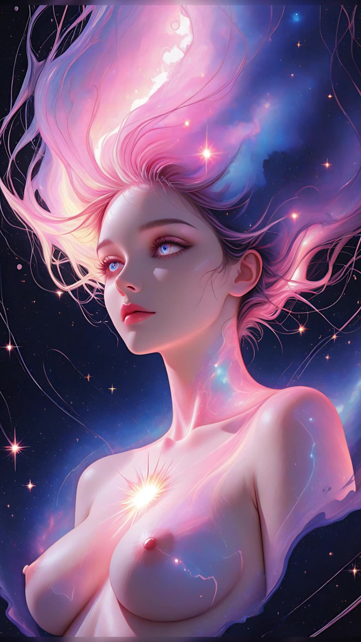 VelvetInk Studio: 초현실적 인 판타지 드림 스케이프 Ai Art 슬라이드쇼에 떠있는 우주 꿈 여신 누드 여자