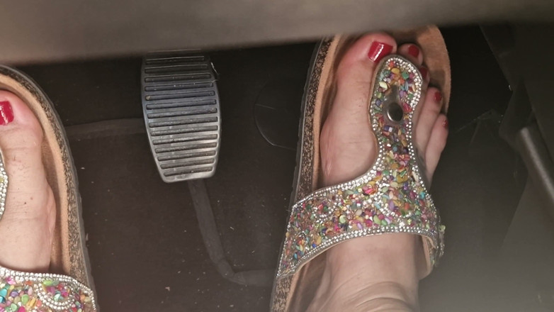 Nicoletta Embassi: Heavy Traffic Pedal Pumping in Boho Slides: Low-cut Ethnic Dress...