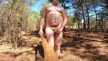 Uncut Cock Naked Hike on an Abandoned Country Lane Cumshot Finally.
