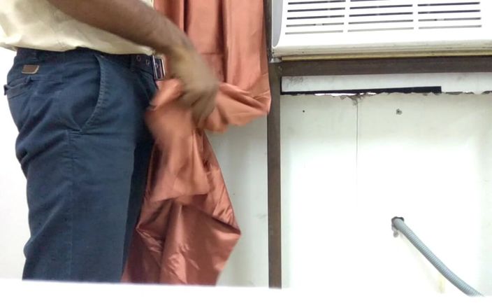Satin and silky: Handjob with Orange Satin Silky Curtain in Office (36)