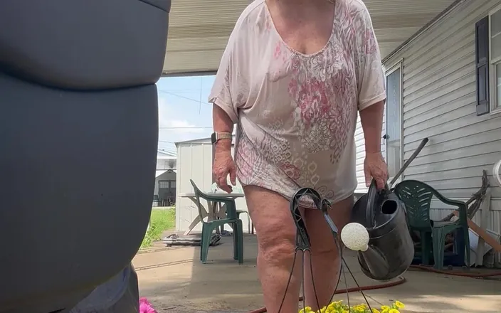 Big Ass 4 U: Watering Flowers Flashing Tits and Ass