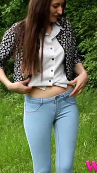 Diana Pee on a Rock in the Forest and Then She Dress Pulling up Her Tight Jeans
