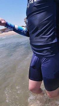 Surfer Gets Erect in His Lycra for the Pleasure of the People