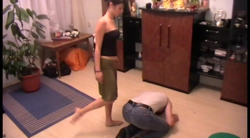 Femdom Austria: Angry gf punishes slave bf