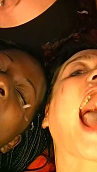 Brunette Bukkake Slut Gets Her Face Completely Covered