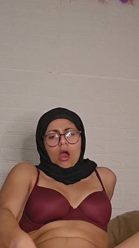 Hot Arab Wife Mia Niqab Jumping on 12 Inches BBC Dildo
