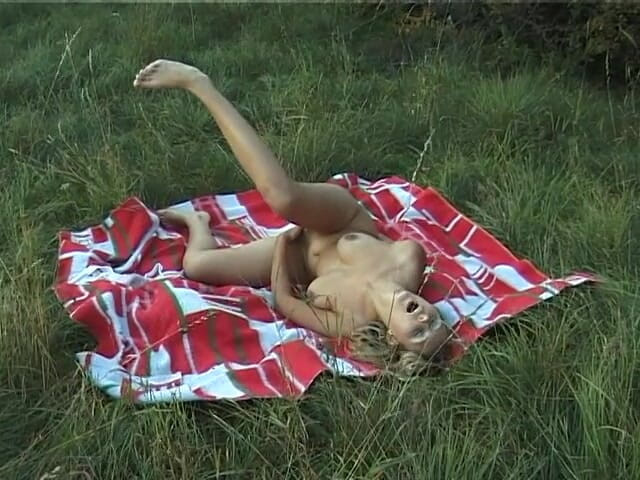 Lucky Wankerz: Blonde teen fingering and rubbing her pussy outdoors
