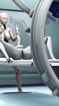 Hete seks! Sci-fi Android neukt een alien hard in de operatiekamer in het ruimtestation