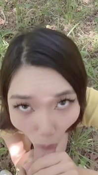 Outdoor Blowjob, Petite Asian Stepsis Deepthroat in Nature!