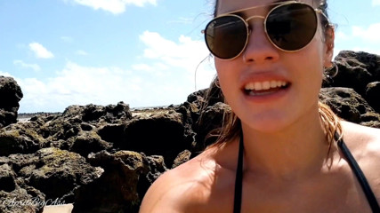 April BigAss: Risky blowjob on beach, so afraid