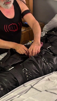 First Time Bondaged Rubber Gimp - Hood Locked, Strapped & Used