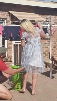 Outdoor Fucking While Taking off the Laundry