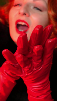 Fur fetish and long leather gloves pin up MILF