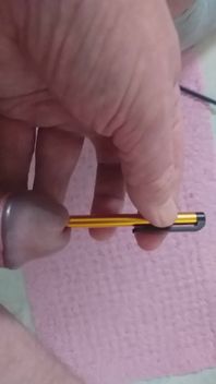 Daddy Stands on the Toilet and Plays with His Penis but a Pen
