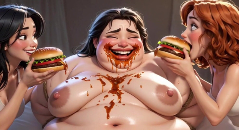 Anime Hentai: 肥満で醜い奴隷が食べ物まみれ - 美しい愛人たちに辱められる